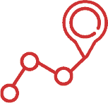 A simple red line graph on a light background, with three nodes connected by lines, ascending and descending in height, and ending in a looped circle.
